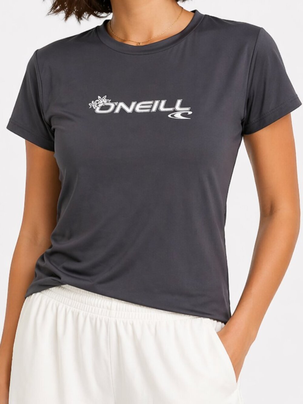 NWT O NEILL Basic Skins Short Sleeve Surf Swim Rash Guard Black Medium